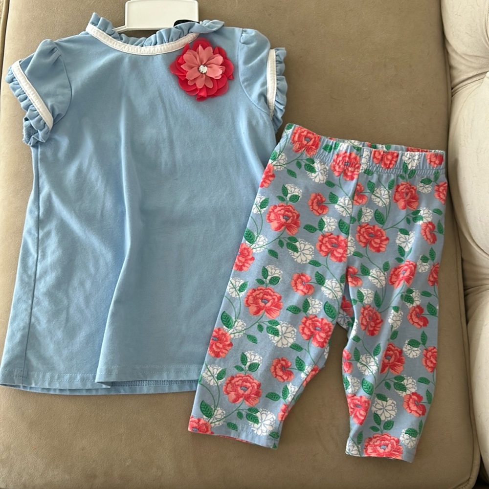 Girls 24 month flower capri pants matching set top short sleeve rare editions
